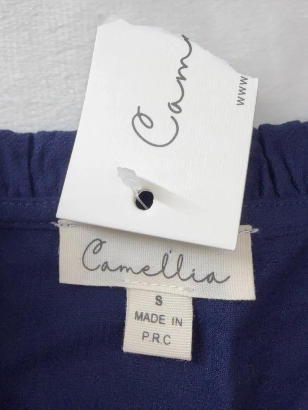 NWT Camellia Embroidered Boho Mini Dress - Size S Tassel Tie Neck- Navy - Picture 13 of 13